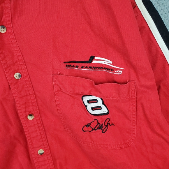 Dale Earnhardt Jr Long Sleeve Red Button Up Embroidered Shirt Collared 2XL - Picture 2 of 11